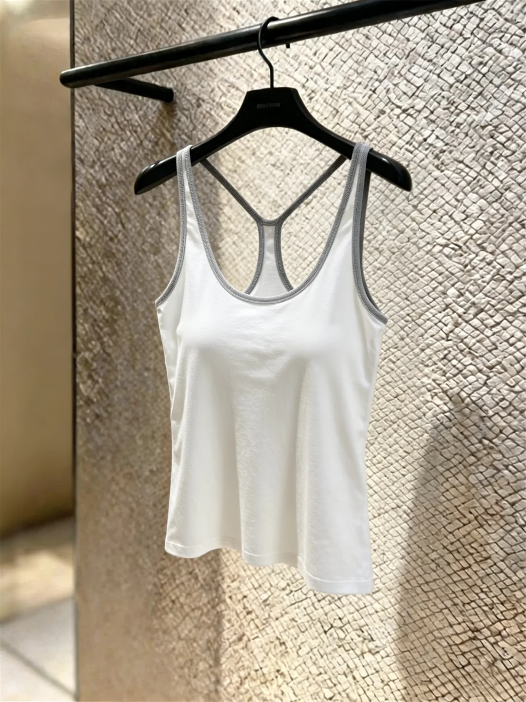 Slim Fit Women's U-Neck Work Number Strap Vest Summer Outdoor Wear Beautiful Back Short Length High Elasticity Cotton Blend