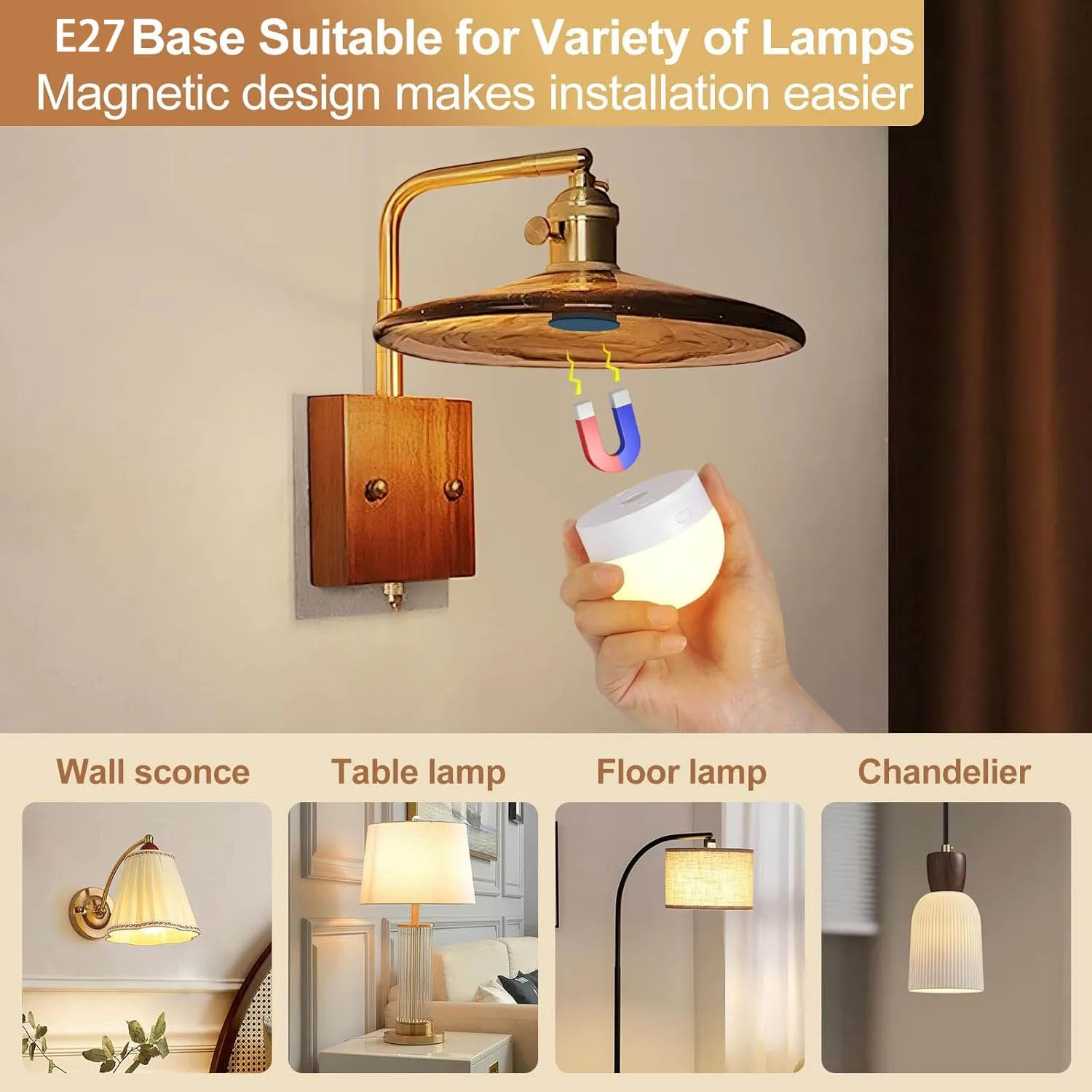 Rechargeable Battery Powered Bulb with Remote Control, Adjustable Dimmable LED Bulb, 15 Colors, 3 Timers, Wireless Wall Light Bu
