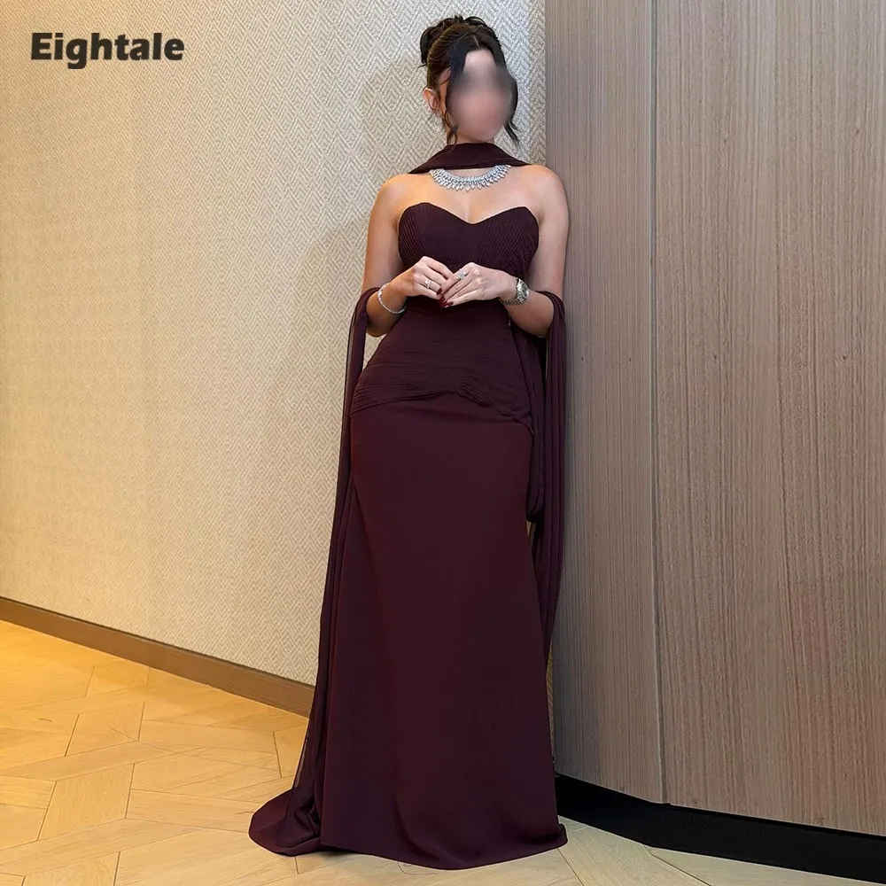 فستان سهرة عربي Eightale بطيات على شكل قلب فستان حفلات مخصص لحفلات الزفاف عنابي حورية البحر رداء De Soirée