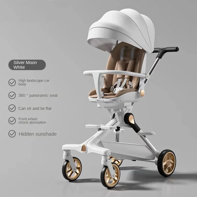 High Landscape Lightweight Stroller, bebê recém-nascido, Two-Way assento giratório, pode sentar e deitar-se, de quatro rodas