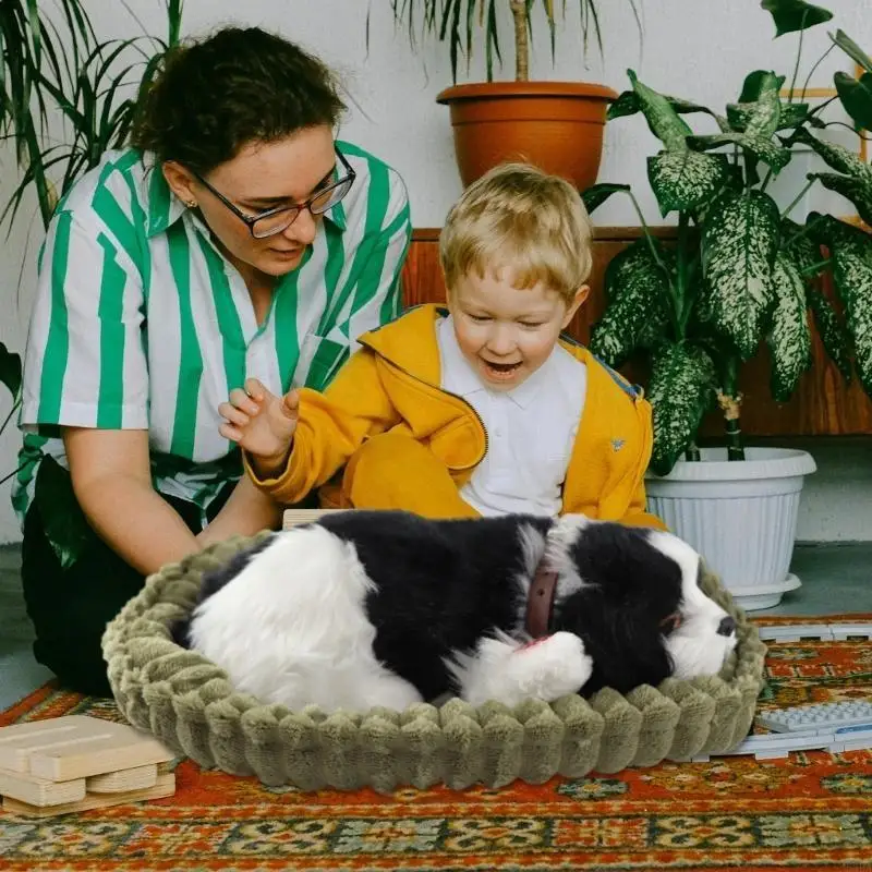 54DA สมจริงตุ๊กตาของเล่นการหายใจ Sleeping ตุ๊กตาสุนัขของเล่นตุ๊กตาอิเล็กทรอนิกส์ Companion