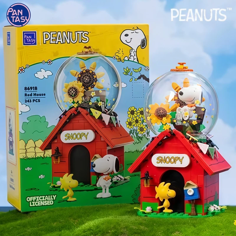 Klocki Snoopy Snoopy Czerwony Domek Anime Widok Ulicy Puzzle Zabawka Model Ozdoba na Biurko to kolekcjonerski prezent