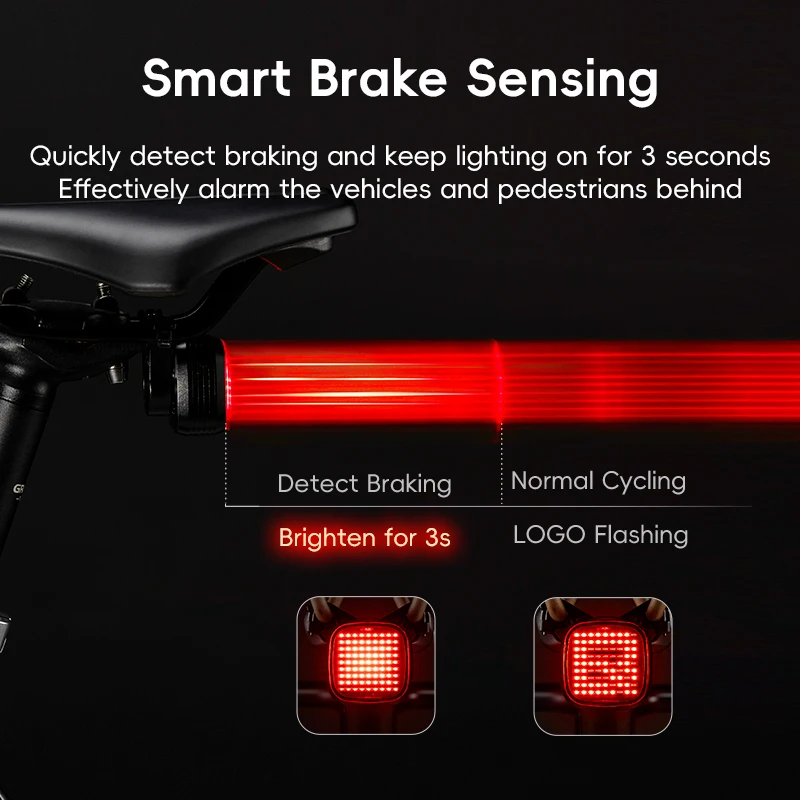 ROCKBROS Bike Tail Light Synchronized Smart Brake Light Sensing Bicycle Light Type-C IPX6 Waterproof MTB Road Cycling Rear Light