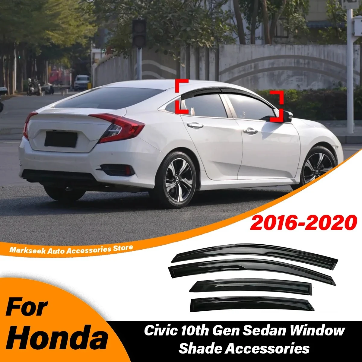 For Honda Civic 10th Gen Sedan 2016 2017 2018 2019 2020 4PCS Automobile Doors and Window Visor Rainproof Baffle Body Accessories