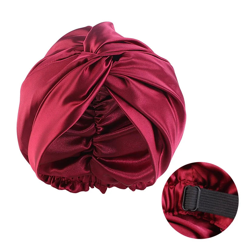 Non-slip Elastic Satin Silkly Turban Adjustable Sleeping Bonnet Cover For Women cross twist hair cap Beanies Hat Female Turban