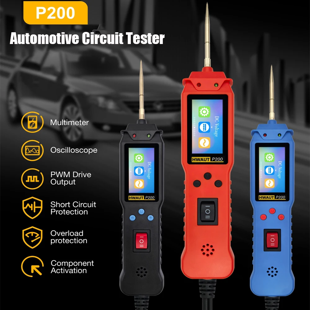 

12 24V P100 Pro P200 Automotive Circuit Tester Power Circuit Probe Electrical Tester Continuity Voltage Test/Test Light 2M Cable