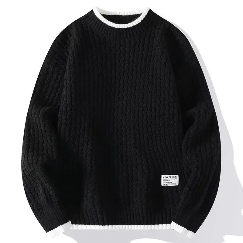 

Autumn and Winter Men's Round Neck Sweater Loose Solid Color Warm Knitted Shirt Youth Bottom Woolen Sweater