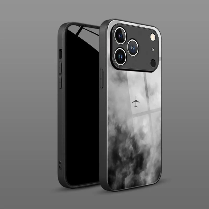 Minimalist sophisticated cloud aircraft print pattern TPU phone case with lens protection for iPhone 17/17Pro/17ProMax/17Air view 2