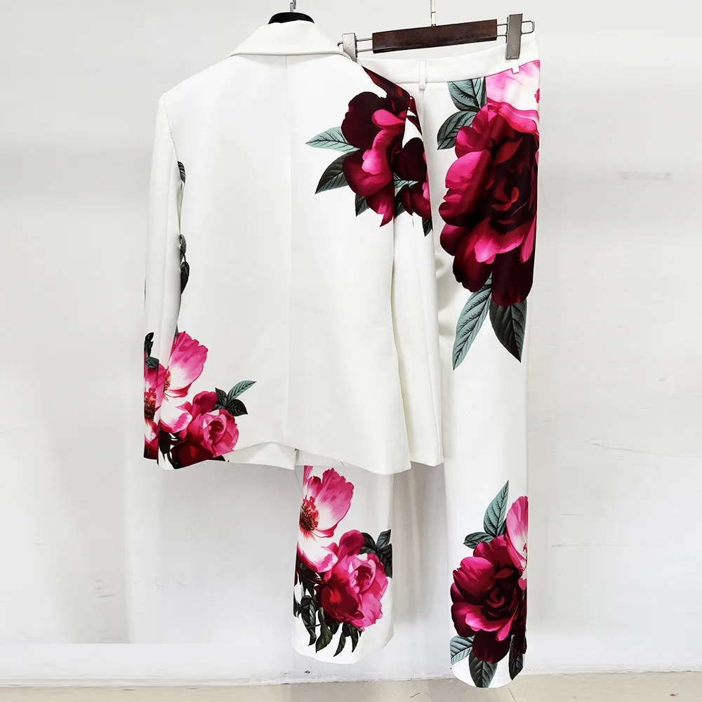HIGH STREET Newest Fashion 2026 Designer Suit Set Women's Fashion Beautiful Digital Printing Blazer Pants Set 2PCS