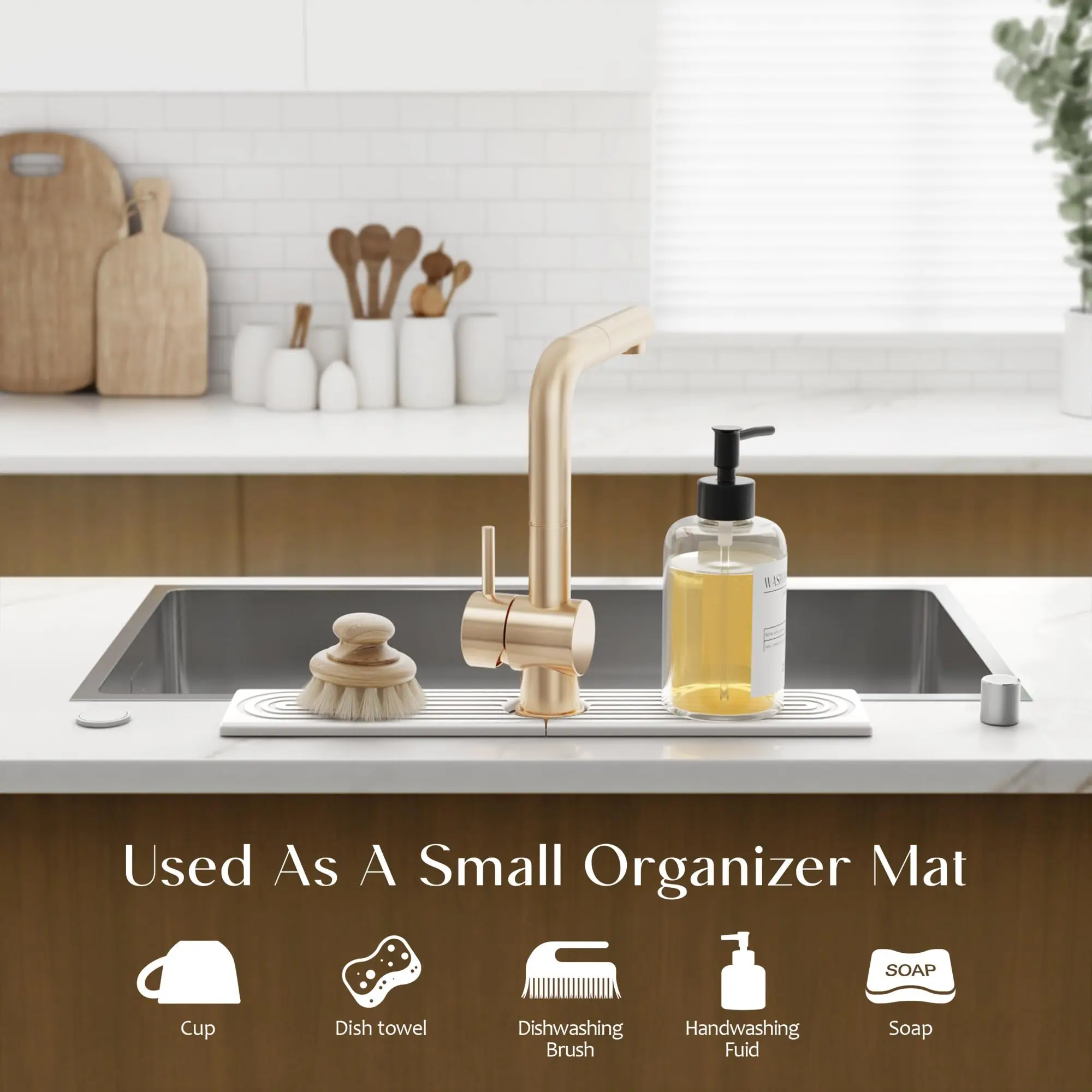 Diatomite Faucet Mat 20 x 3.9 Inch Water Absorbing Sink Tray Self Drying Stone Splash Guard for Kitchen Bathroom RV Counter