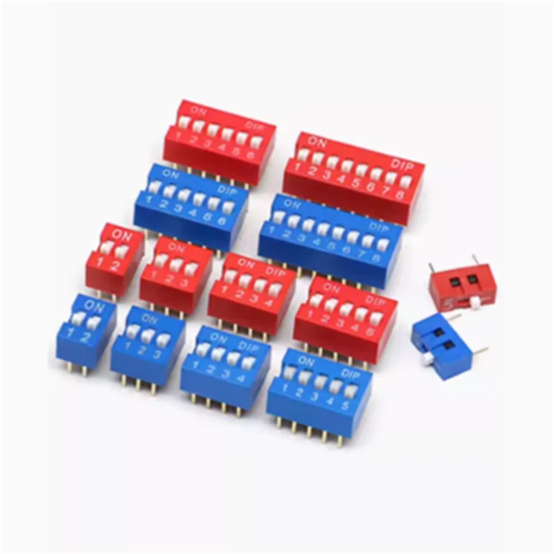 Joli à glissière technique, 1, 2, 3, 4, 5, 6, 7, 8, 10 broches, DIP, interrupteur à pression rouge et bleu, 10 pièces