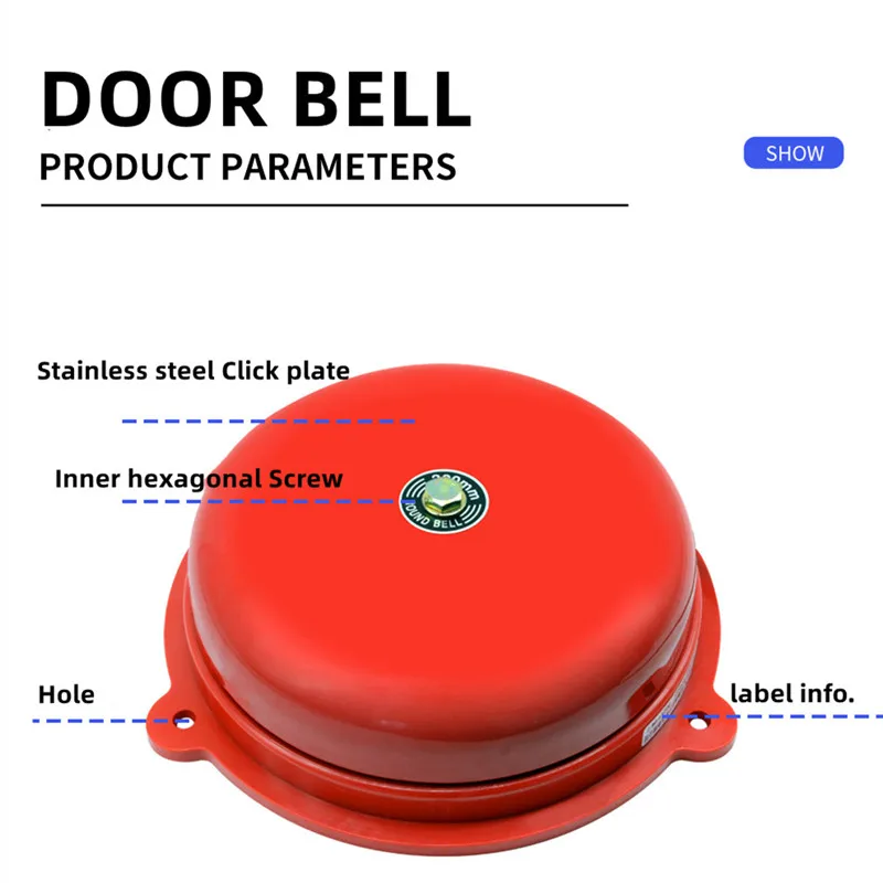 AC 220V 100mm 4 inch Dia Schools Fire Alarm Round Shape Electric Bell Red