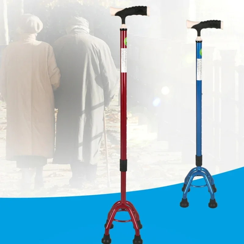 

T-Shaped Aluminum Walking Stick, Four-Legged Anti-Slip Base, Lightweight Wear-Resistant Crutches, Mobility Aid, Elderly Cane