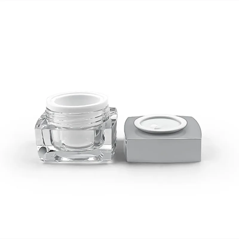 5g 10g 30g 50g Clear Empty Jar Small Square Refillable Bottle Acrylic Pot with Matte Silver Lid Makeup Bottle Jar Face Cream Box