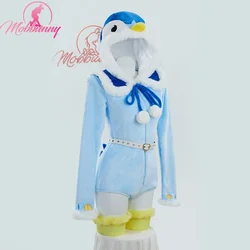 MOBBUNNY PM Derivative Kawaii Fluffy Bodycon Romper Plush Bodysuit Long Sleeve Hooded Jumpsuit with Cape Belt Cosplay Costume