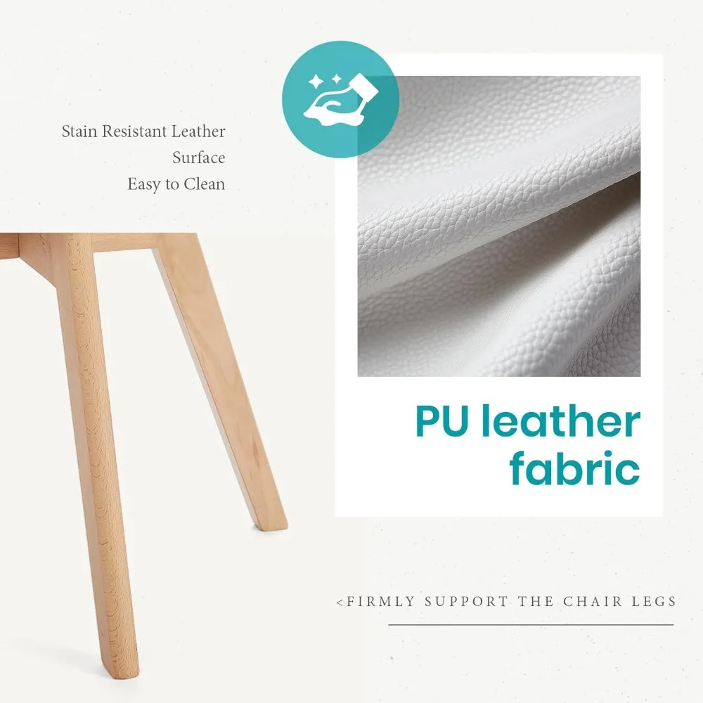 طقم كراسي طعام حديثة من جلد البولي يوريثان مكون من 4 قطع، أرجل خشبية للمطبخ والمنزل، باللون الأبيض #6
