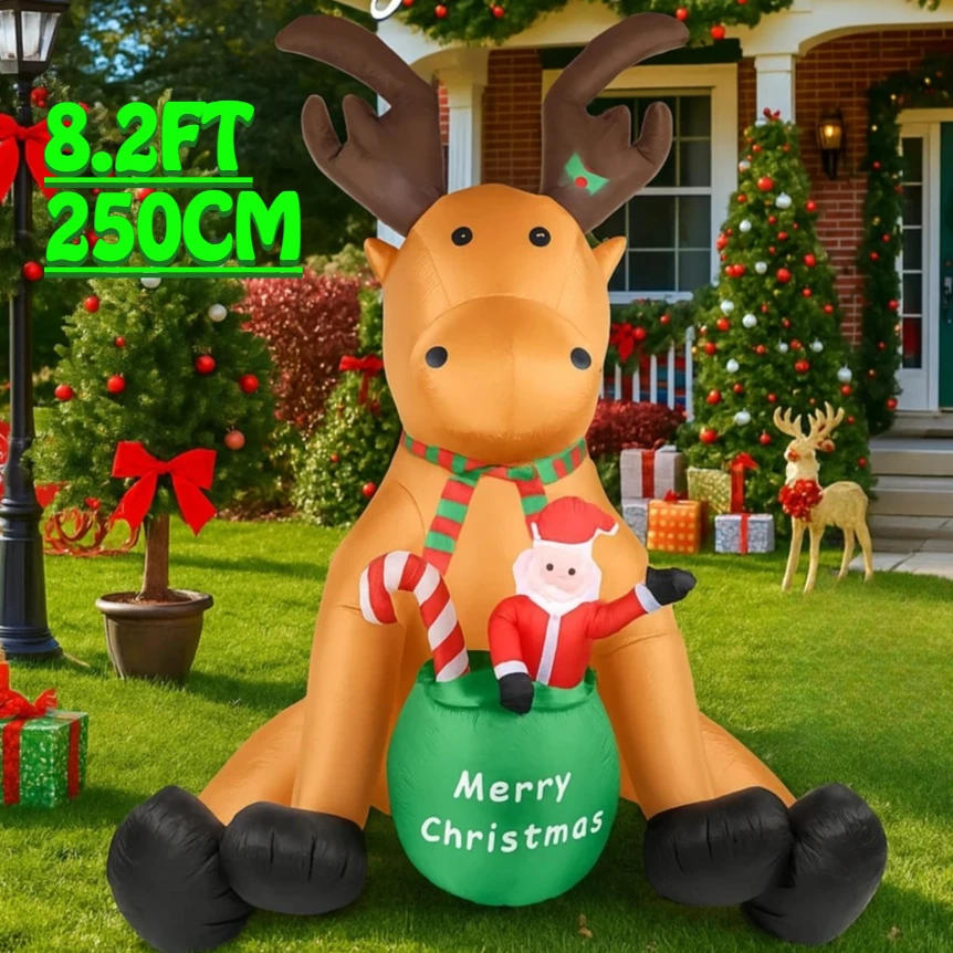 

8.2FT Inflatable Santa Claus Toy Reindeer Candy Gift Bag Xmas Yard Lawn Party Decoration LED Lit Christmas Home Supplie Ornament