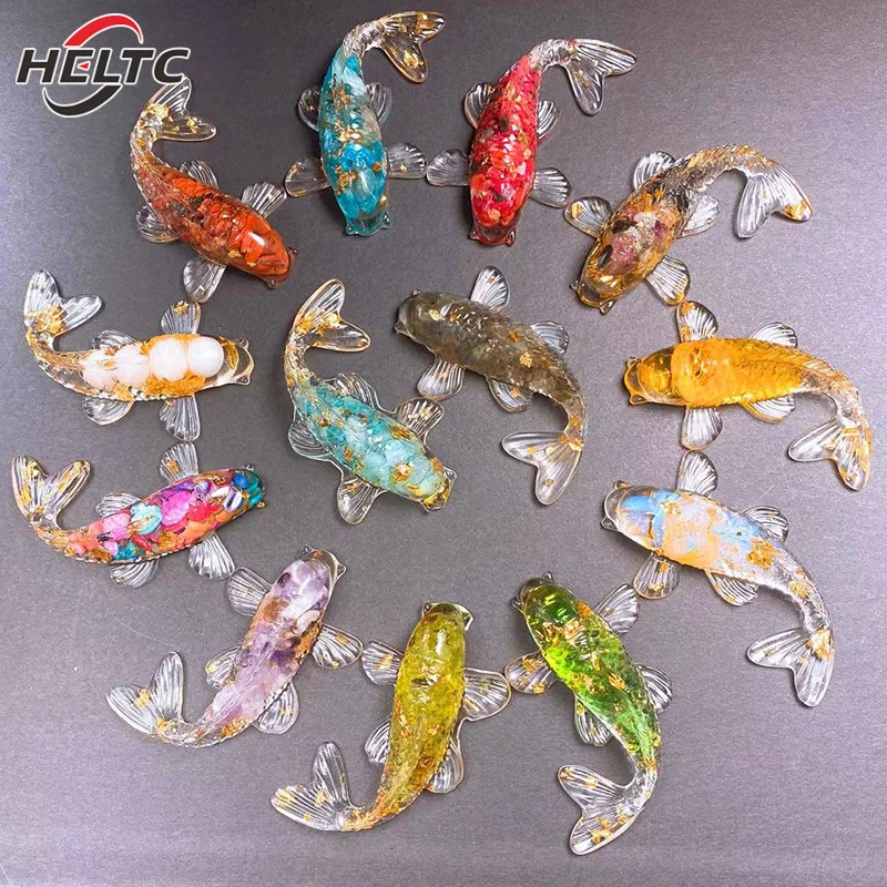 1pcs Crystal Stone Gravel Lucky Koi Fish Figurine Resin Mini Quartz Fancy Carp Statue Home Decor Desk Ornament Gift