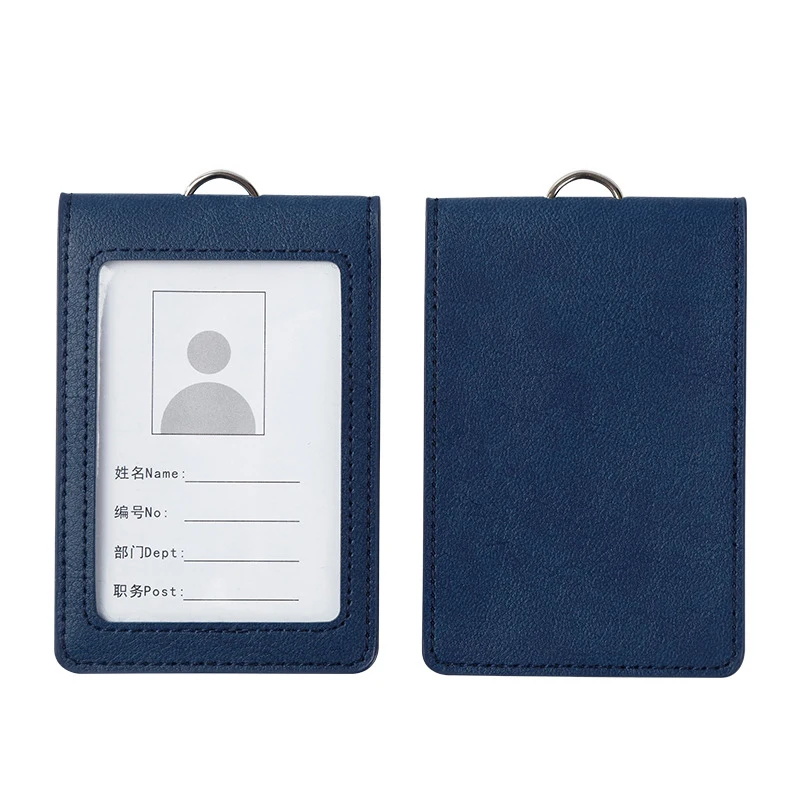 PU Leather Id Credit Bank Card Case Transparent Business Badge Card Holder With Neck Strap Lanyard Solid Color Passport Holder