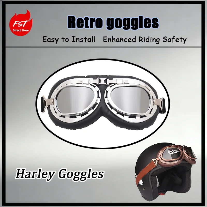 

FOR Retro Harley Foldable Angled Wind Goggles Silver Bronze Frame Classic Kart Style Glasses for Motorcycle