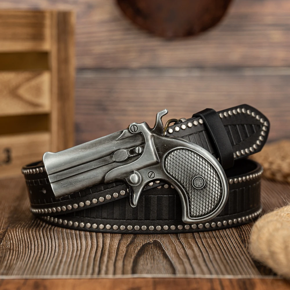 Diving tool collection craft large buckle trendy versatile PU embossed button rivet belt