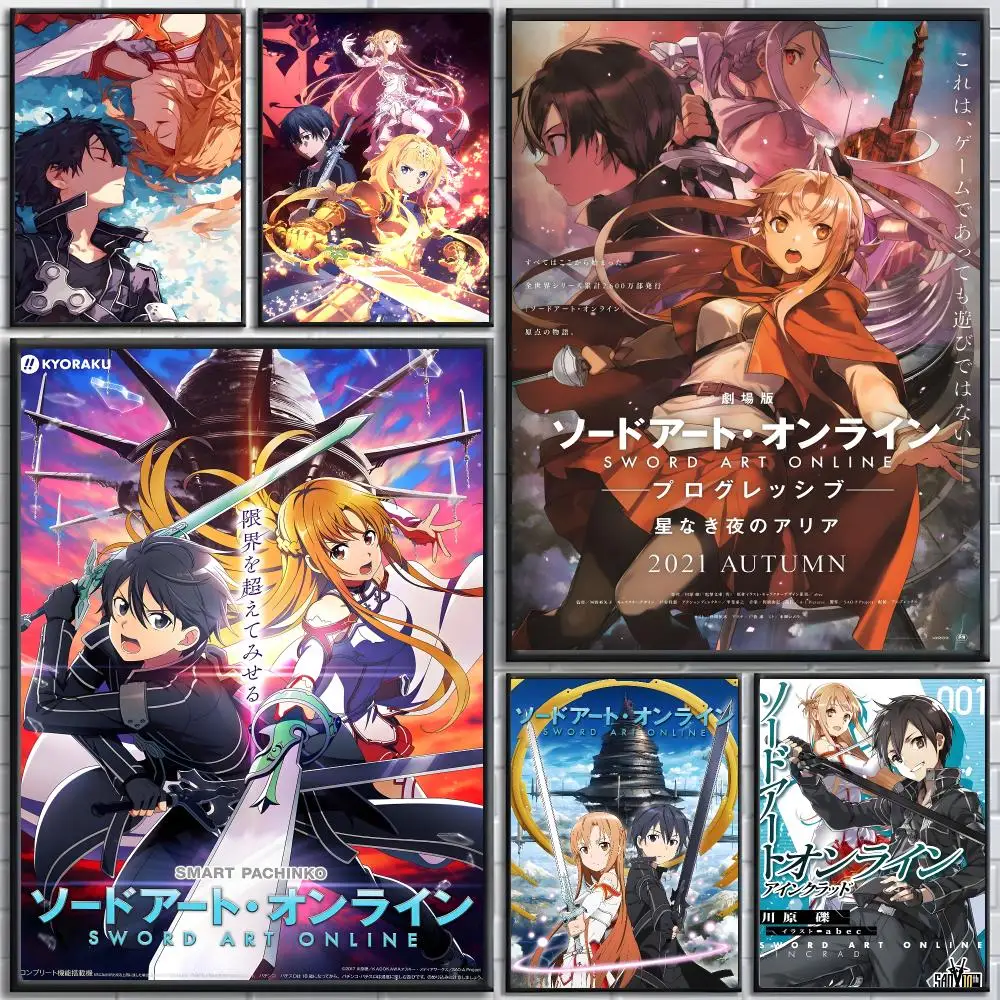 Anime Sword Art Online Poster poster Self-adhesive wall stickers, suitable for room decoration, high-quality printing.