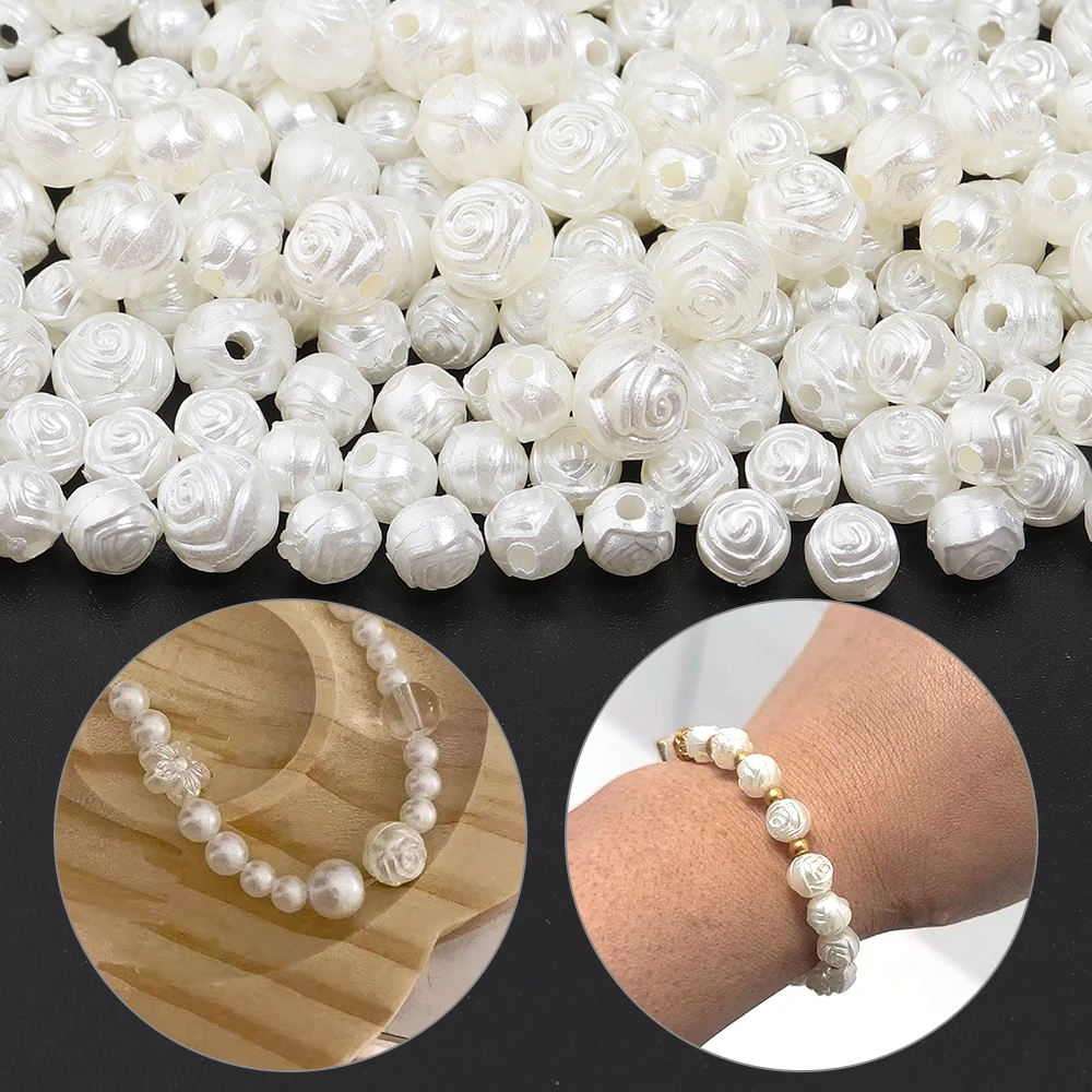 200/300pcs ABS Imitation Pearl Beads Rose Loose Charms Beads for Ornament Making Sewing crafts Decoration Beading Supplies