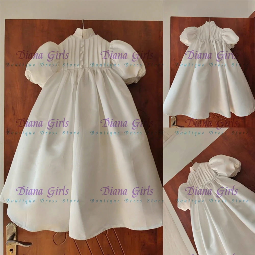 Lovely Quality Ivory Flower Girl Dress Satin Fluffy For Little Girls Birthday Party Evening Baptism Gown Customizable Color Size
