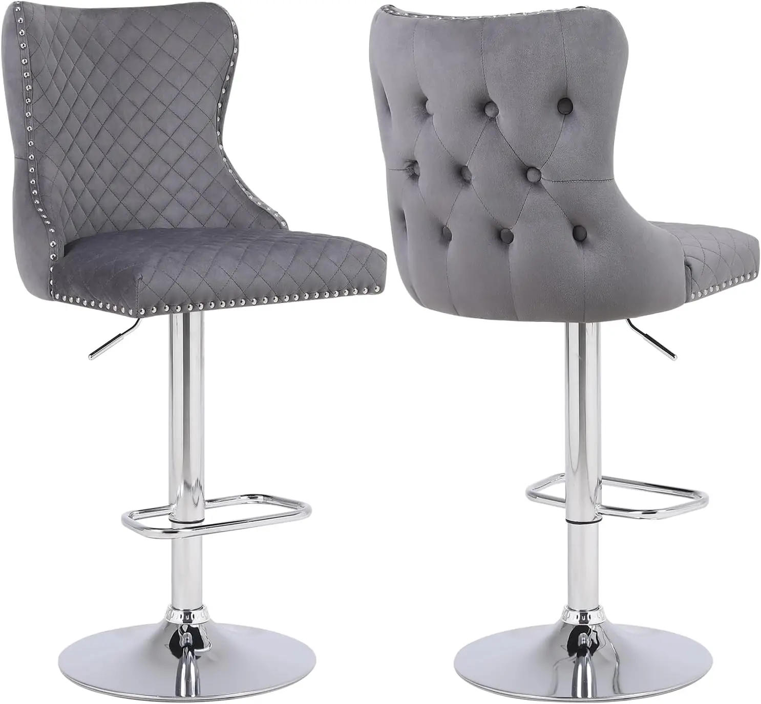 

Velvet Adjustable Bar Stools Set Of 2, Counter Height Swivel Barstools With Chrome Base Footrest, Modern Upholstered Bar Chairs