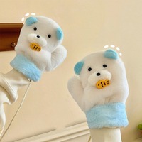 Fashion Finger Gloves Bear Earmuff Scarf Eat Fish Thickened Winter Plush Earflap Windproof Cute Plush Scarf Glove Set Skiing