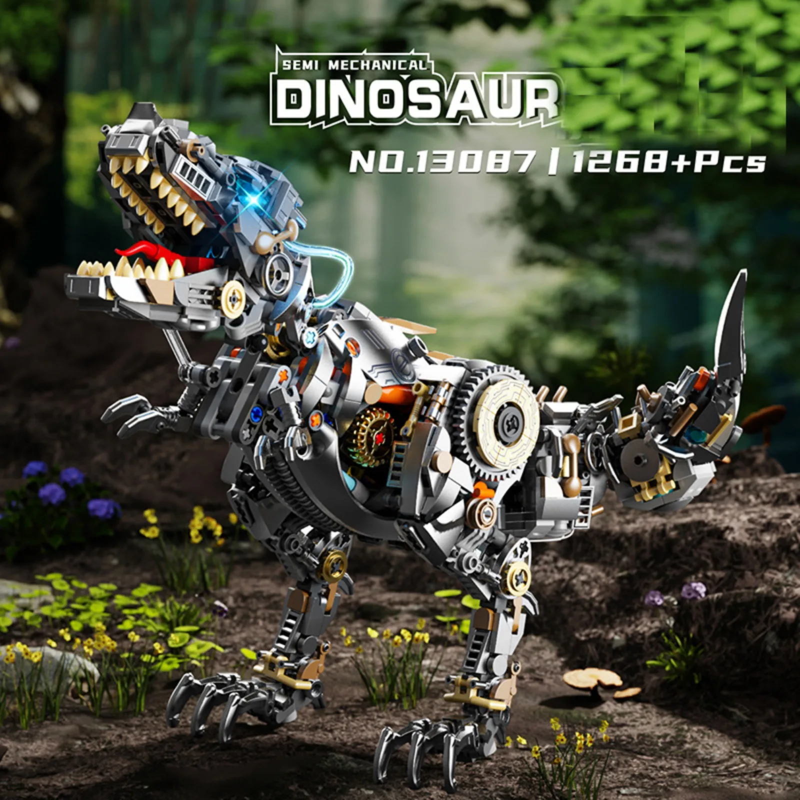 

13087 Mechanical Dinosaur Building Blocks with LED Light & Movable Joints STEM Toy for Boys Birthday Gift