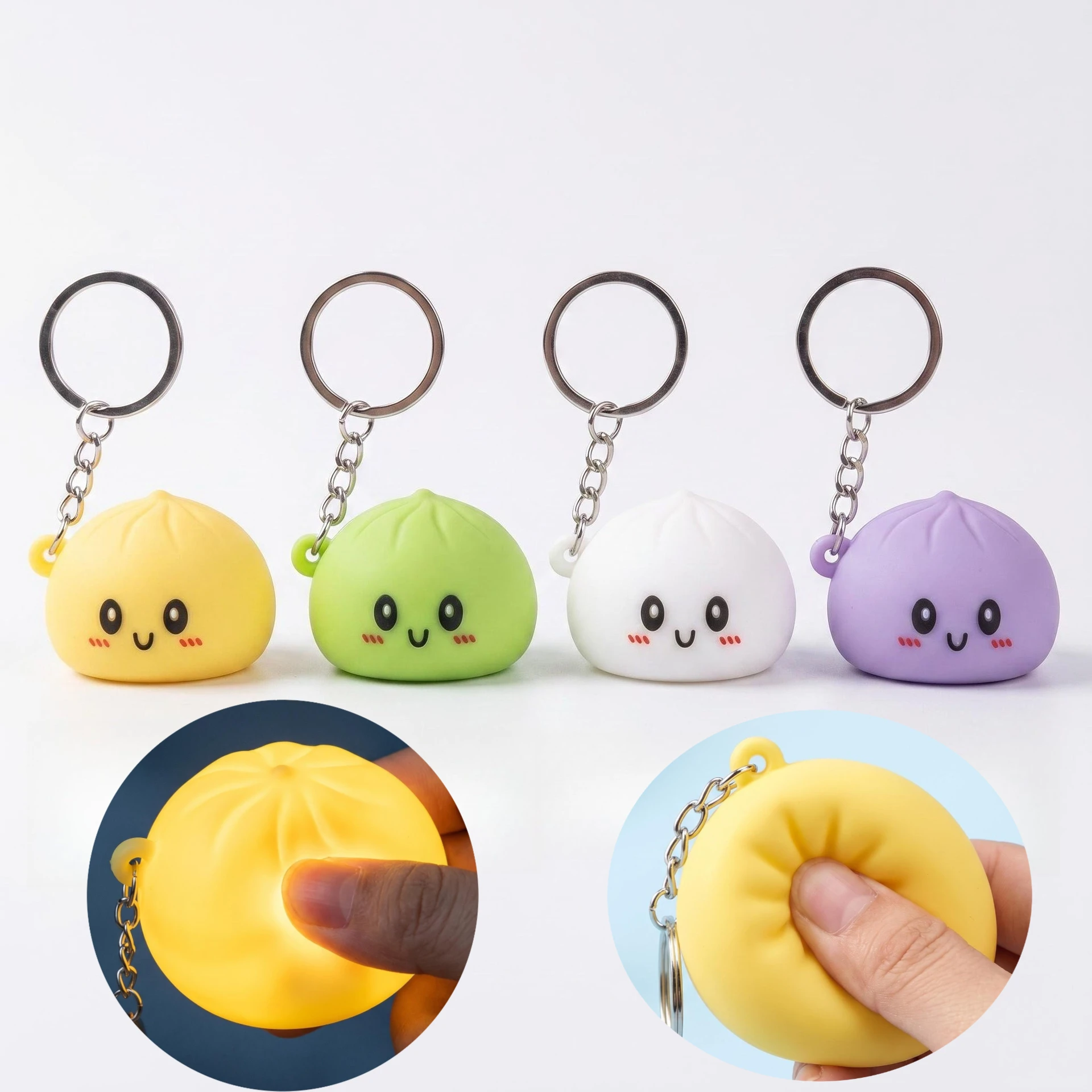 Colorful Silicone Dumpling Squishy Toy Glowing Buns Silicone Lights Up Buns Keychains Cute Emotion Fidgets Toy Christmas Gift