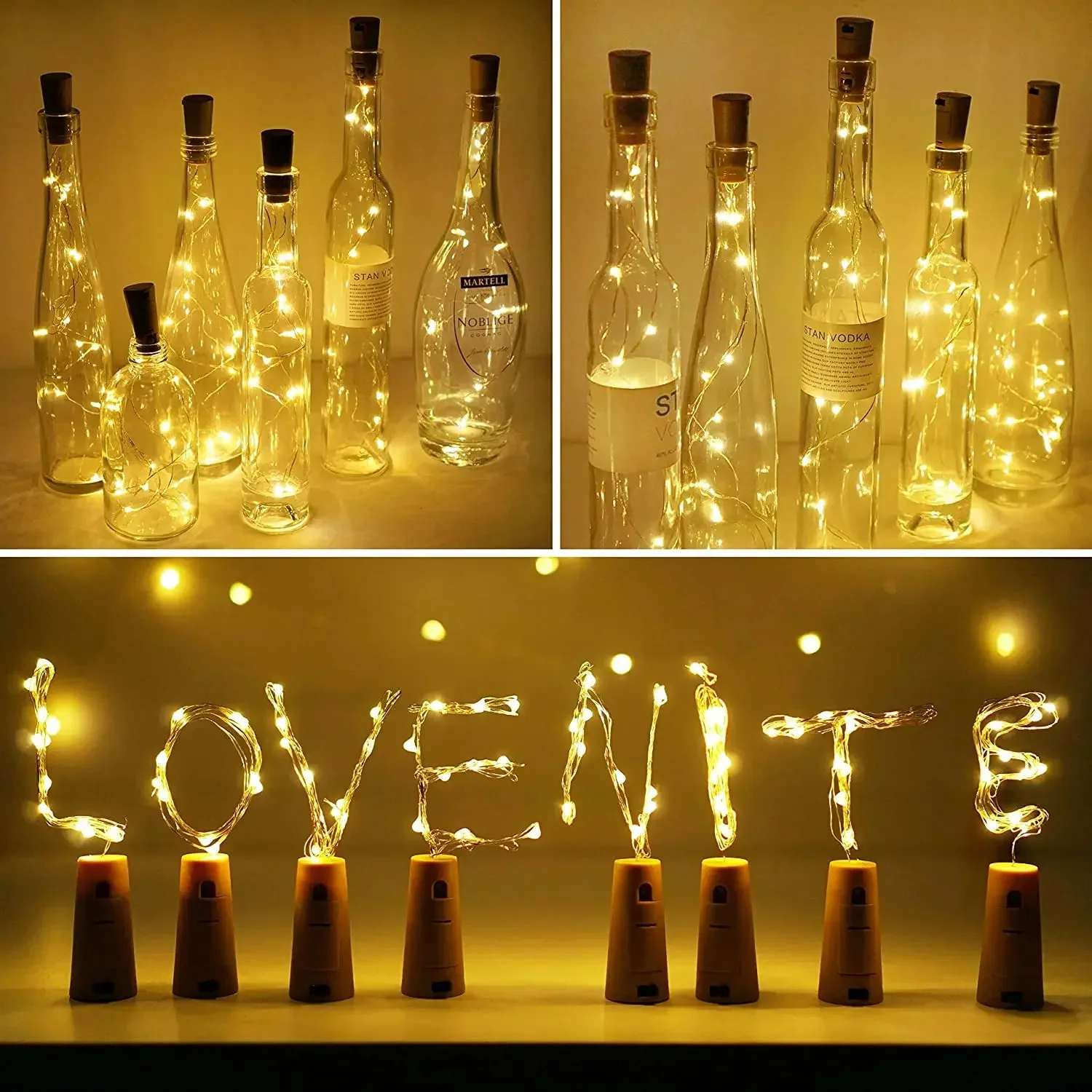 Cortiça Shaped LED String Lights com bateria, Luz Garrafa De Vinho, Lâmpada De Fio De Cobre, Aniversário, Festa De Casamento, Decoração Do Clube, LED 5x20