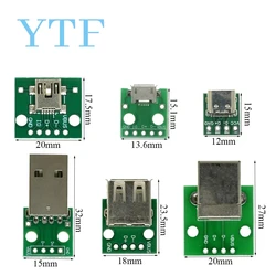 10pcs 마이크로 미니 TYPE-C USB 남성 USB 2.0 2.54mm DIP PCB 어댑터 브레이크 아웃 보드에 여성 USB B 커넥터 인터페이스를 3.0