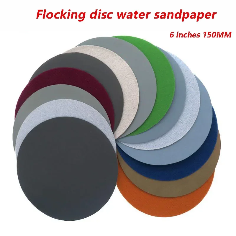 Dischi abrasivi da 6" 150 mm grana 1500-10000 #   Tampone con gancio e anello per disco di carta vetrata floccata per strumento di lucidatura abrasivo a secco/bagnato 3 ~ 50 pezzi