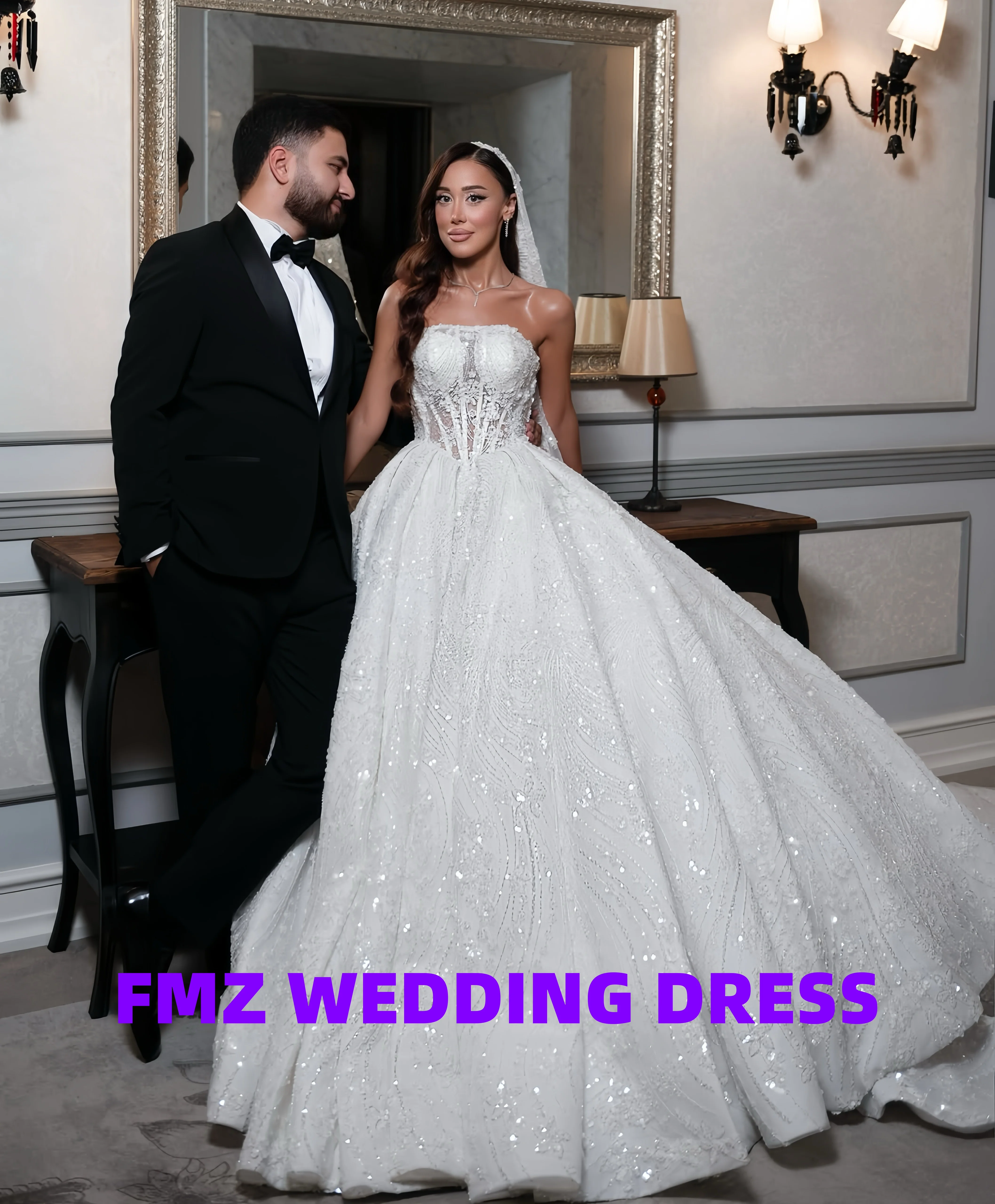 Suknia ślubna na zamówienie, olśniewająca, błyszcząca, bez ramiączek, bez rękawów, suknia balowa, luksusowe suknie ślubne, sukienki, vestidos de novia