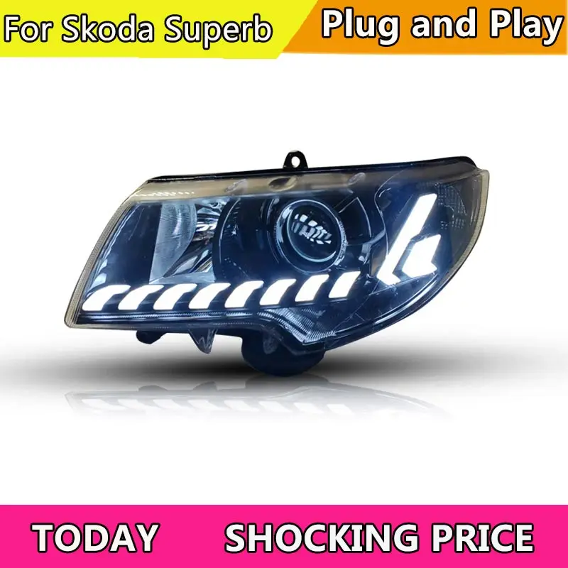 

Светодиодные фары для Skoda Superb, обновленные фары 2009-2013, светодиодные фары для проектора, дневные ходовые огни, автомобильные аксессуары