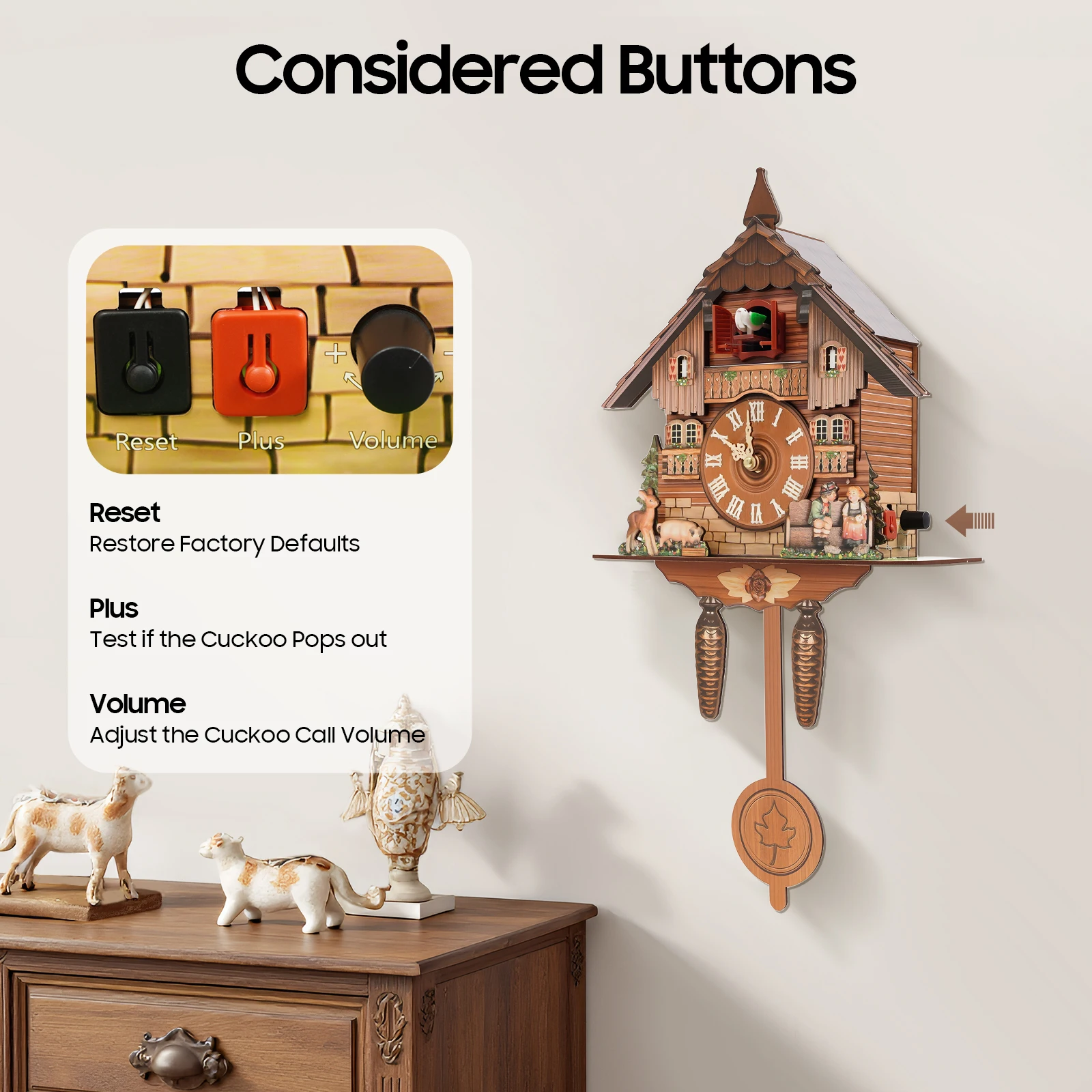 

Деревянные настенные часы с кукушкой, звонким сигналом каждые часы, регулируемая громкость 7-21ч, большой циферблат, декор для дома, подарок