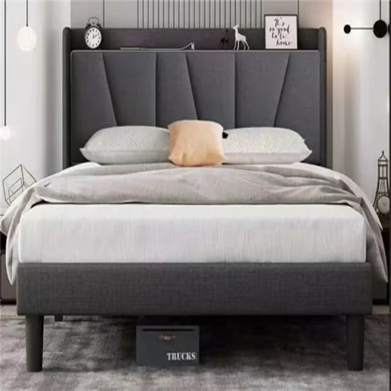 No Noisy Reinforced Bed Frame With Thickened Storage Headboard Type-C and USB Charging Port