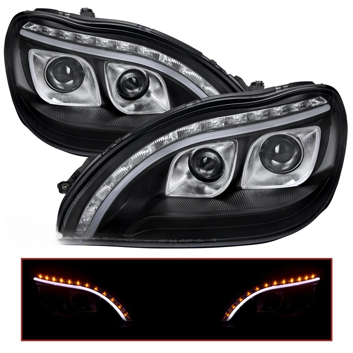 

Black Projector Headlights Fits 1998-2006 Benz W220 S320 S500 S600 LED Strip