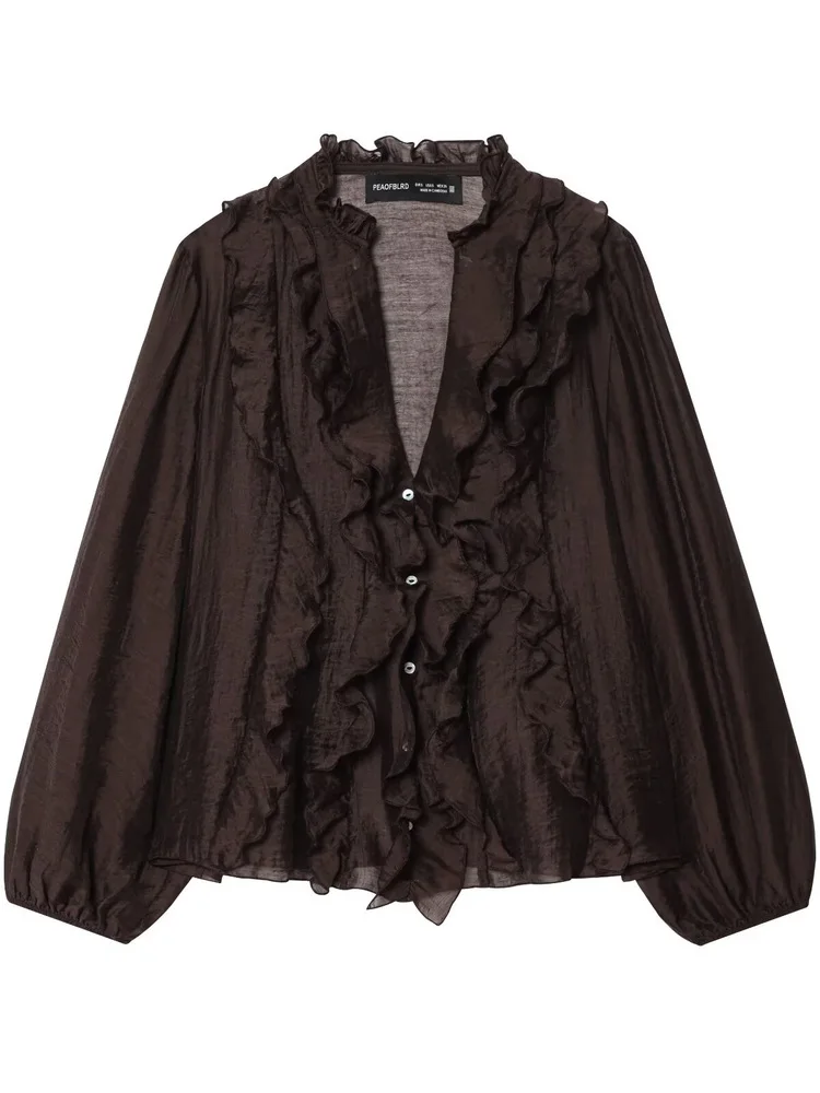 

Ele Pure Color Long Sve V-Ne Single Button Loose irt Women's Top for Autumn 2025 Faion Casual Versatile Blouse