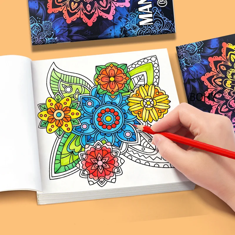 1 Mandala Pattern Themed Coloring Album, 24 Pages, Suite for Adults To Relax, Beginners To Practice Hand Drawn Color Matching