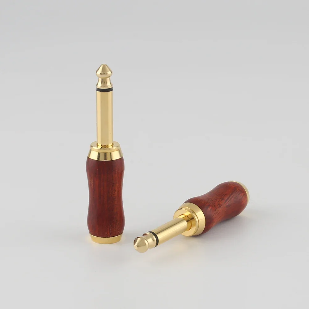 6.35mm Rosewood Red Sandalwood WH805 Gold Plated Professional Mono 2-Pole Jack Plug for Audio Cables