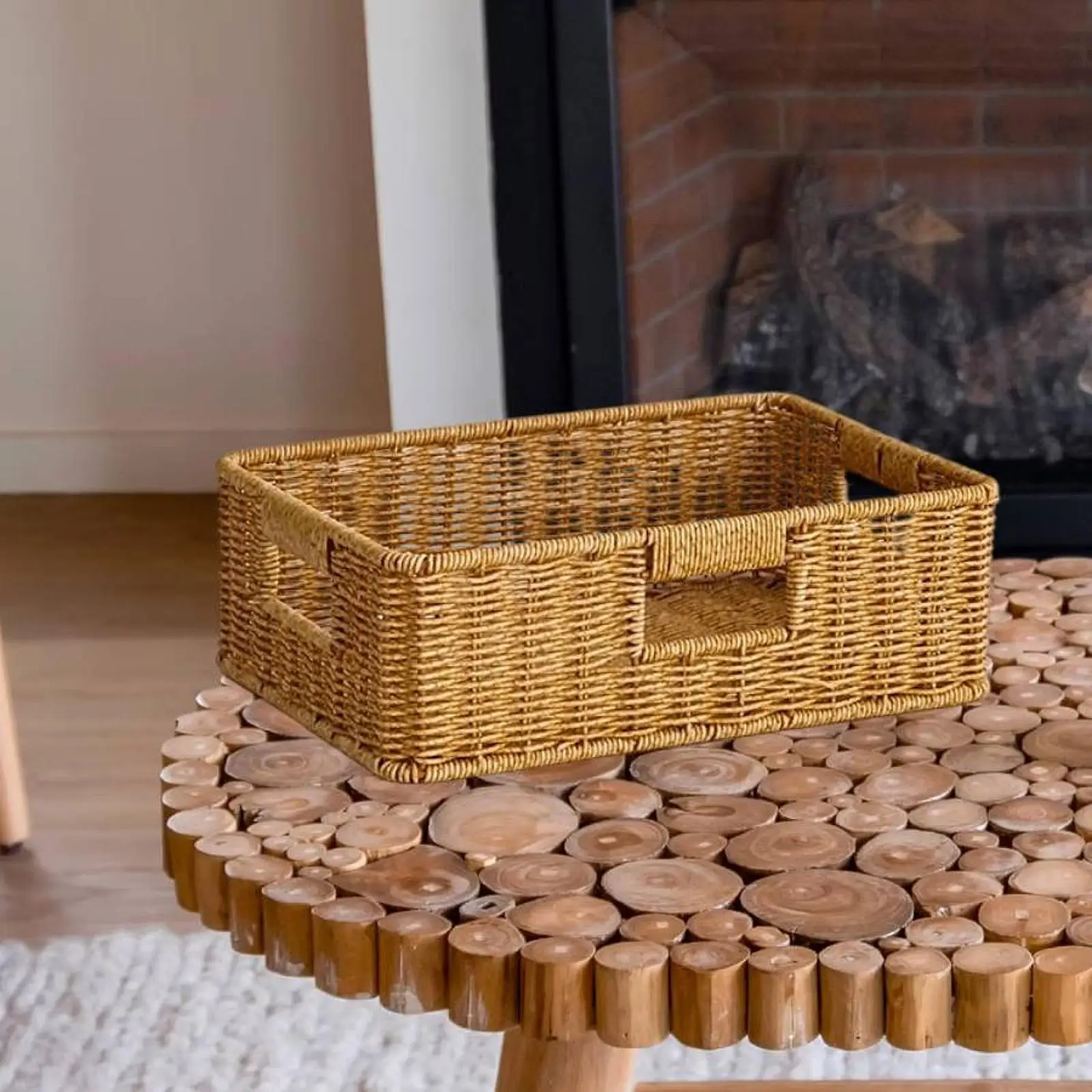 Lightweight Sturdy Woven Storage Basket Handy Plastic Bin Box Multifunctional Organizer for Home Picnic and Bathroom Shelves