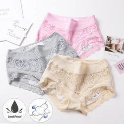 Leak-proof Cotton Menstrual Panties Women High Waist Sexy Lace Period Underpants Hollow Out Floral Underwear Bragas Menstruales