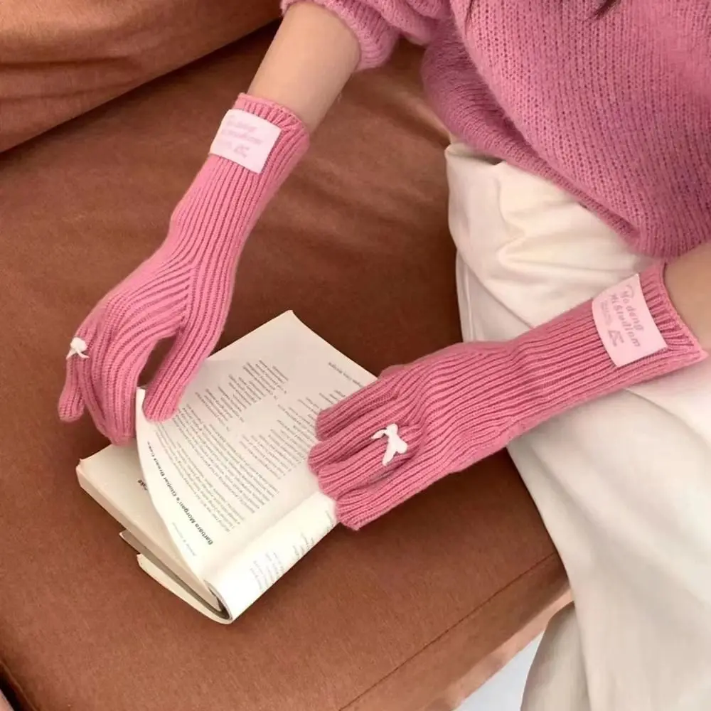 

Длинные варежки, корейские вязаные перчатки с бантом Y2k, Harajuku, женские зимние перчатки, варежки, модные теплые перчатки для верховой езды, уличные