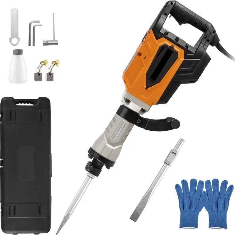 4500W Demolition Jack Hammer Industrial Electric Jackhammer for Demolishing, Chipping Heavy Duty Concrete Breaker W/Chisel