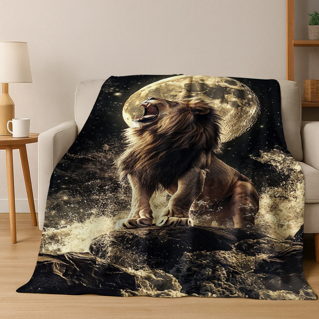 3D-Traumlöwe-Tier-Cartoon-Flanelldecke, weiche warme Decke für Schlafzimmer, Wohnzimmer, Bett, Büro, Reisen, Camping, Picknick