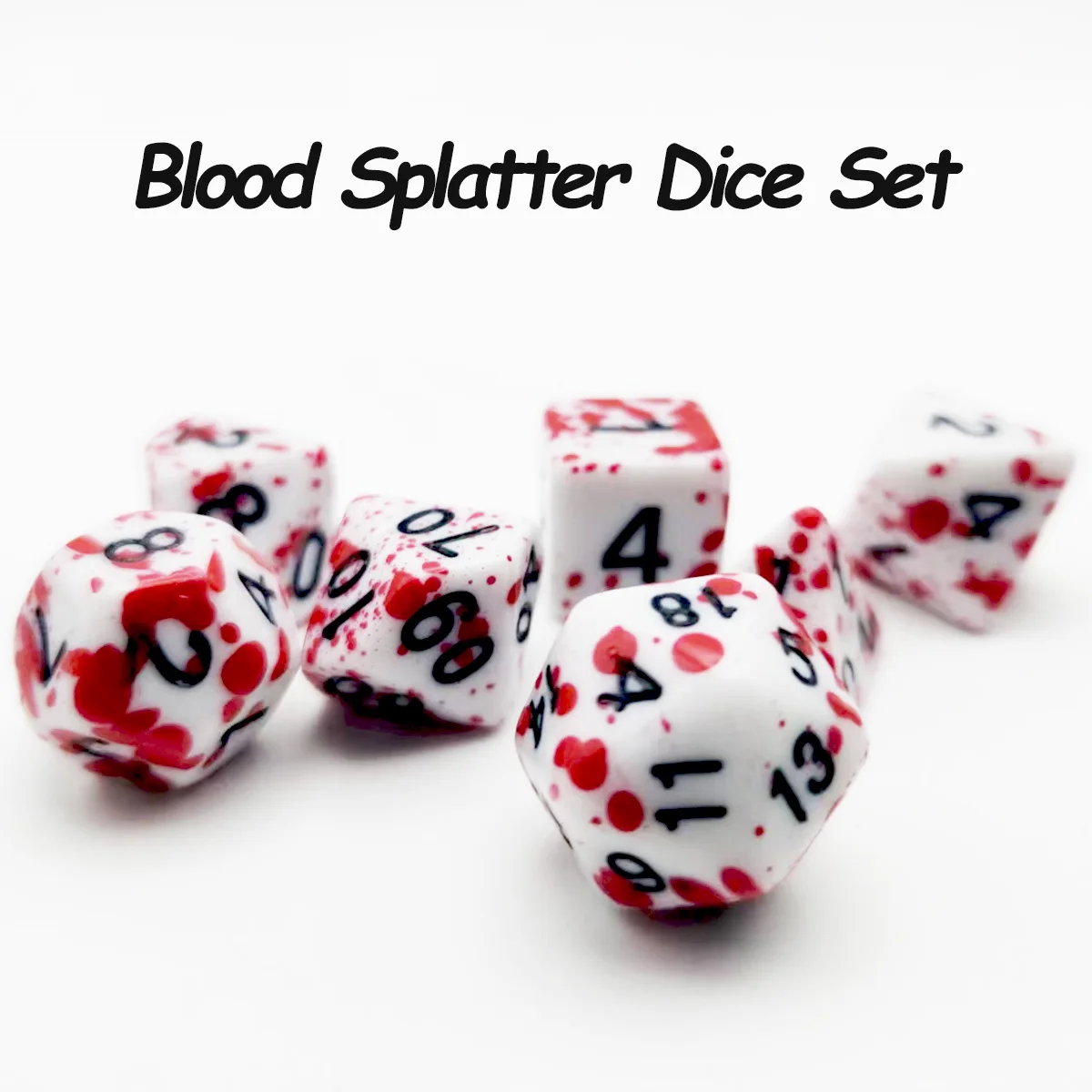 7-Piece Splatter Polyhedral Dice Set Complete DND COC Tabletop RPG Compatible Immersive Horror Props for Role-playing Games