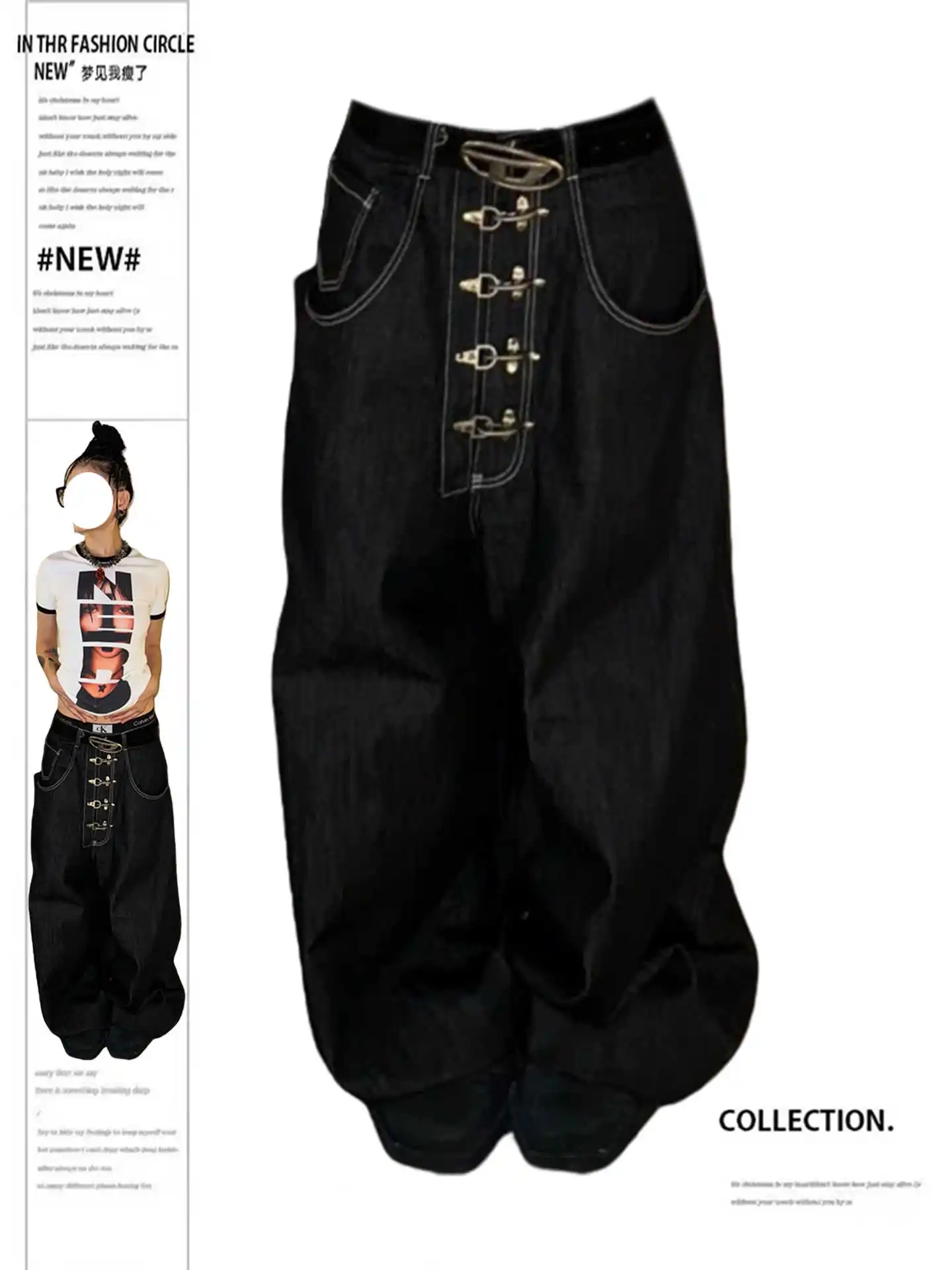 Women's Black Gothic Y2k Emo Jeans Japanese 2000s Style Hip Hop Baggy Jean Pants Vintage Harajuku Denim Trousers Clothes Autumn